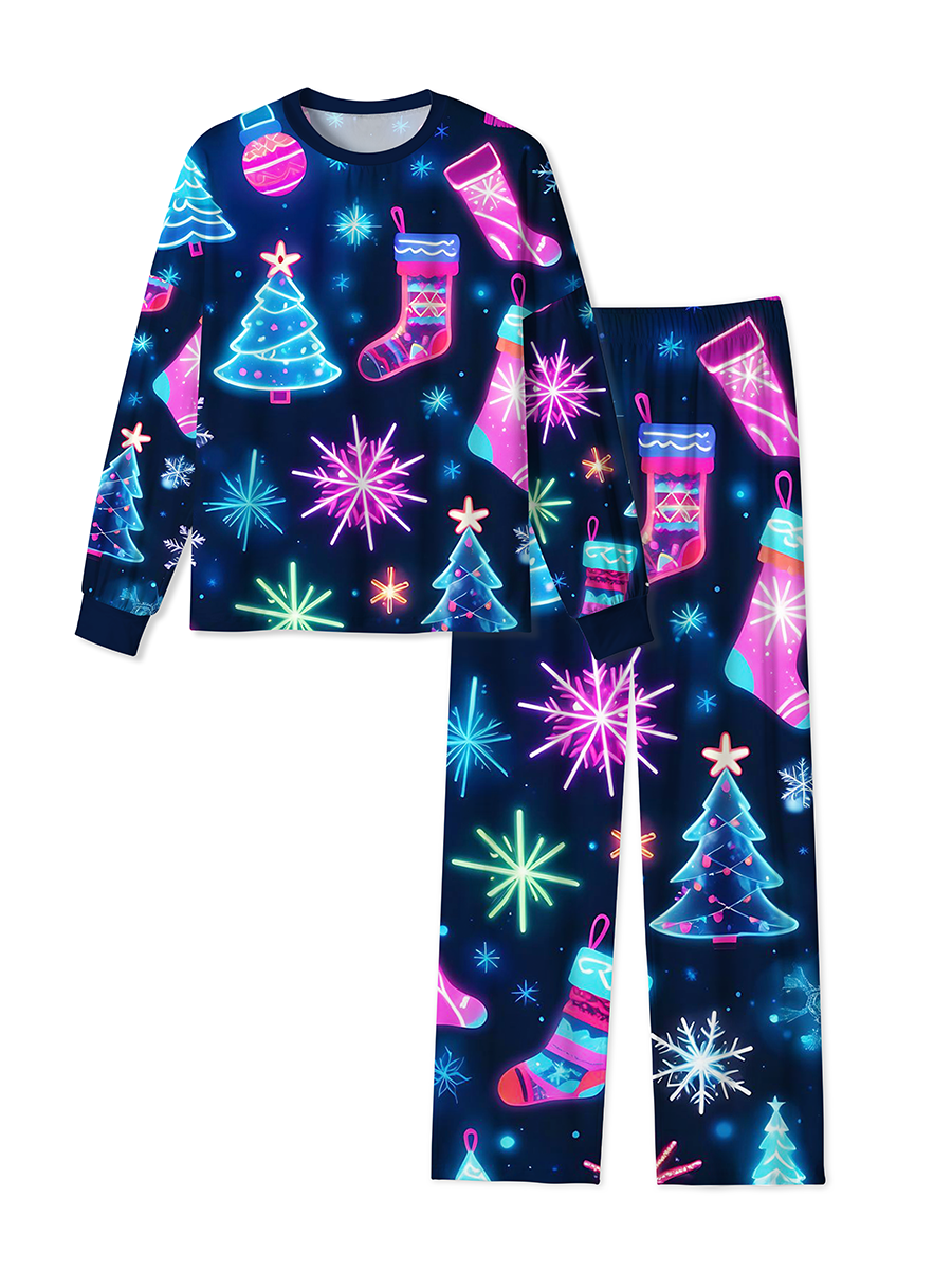 Vintage Neon Glowing Christmas Trees Pajamas