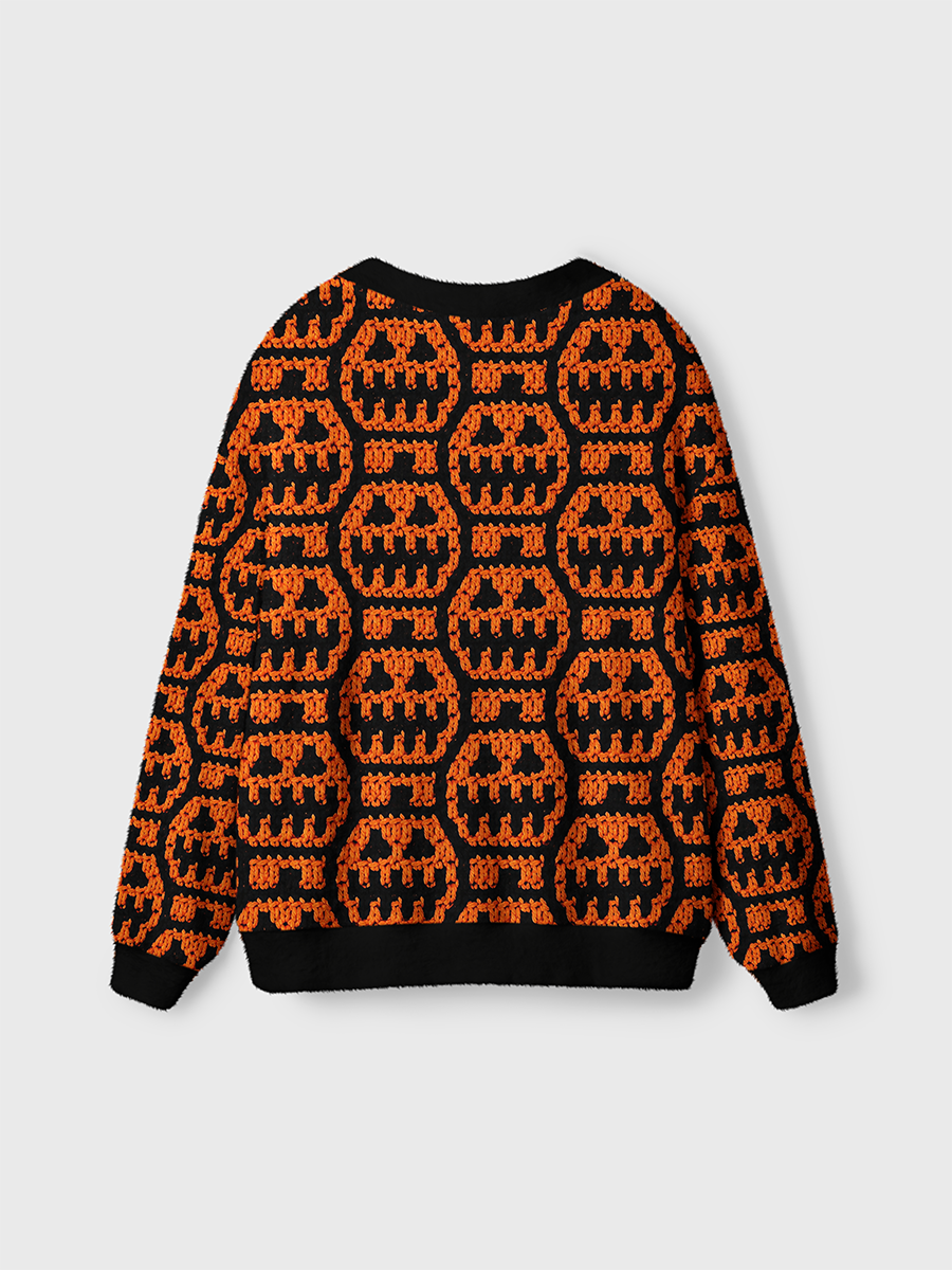 Vintage Jacquard Jack‑O‑Lantern Cardigan Sweaters