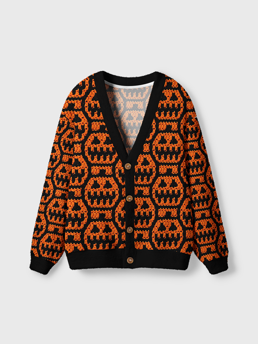 Vintage Jacquard Jack‑O‑Lantern Cardigan Sweaters