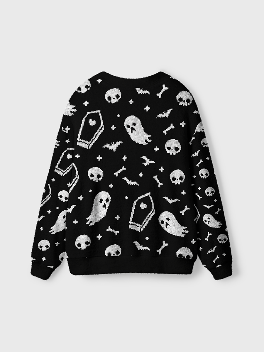 Vintage Ghost Skull Coffin Cardigan Sweaters