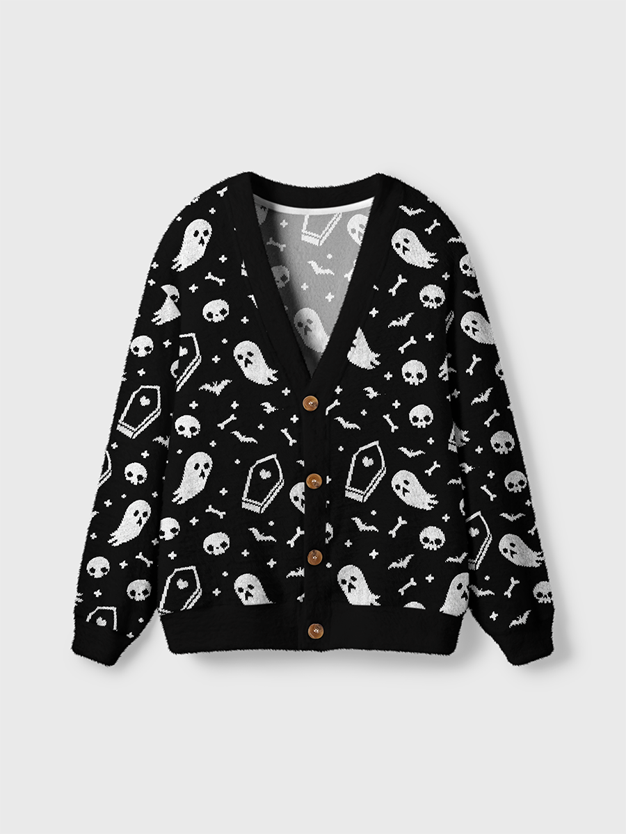 Vintage Ghost Skull Coffin Cardigan Sweaters