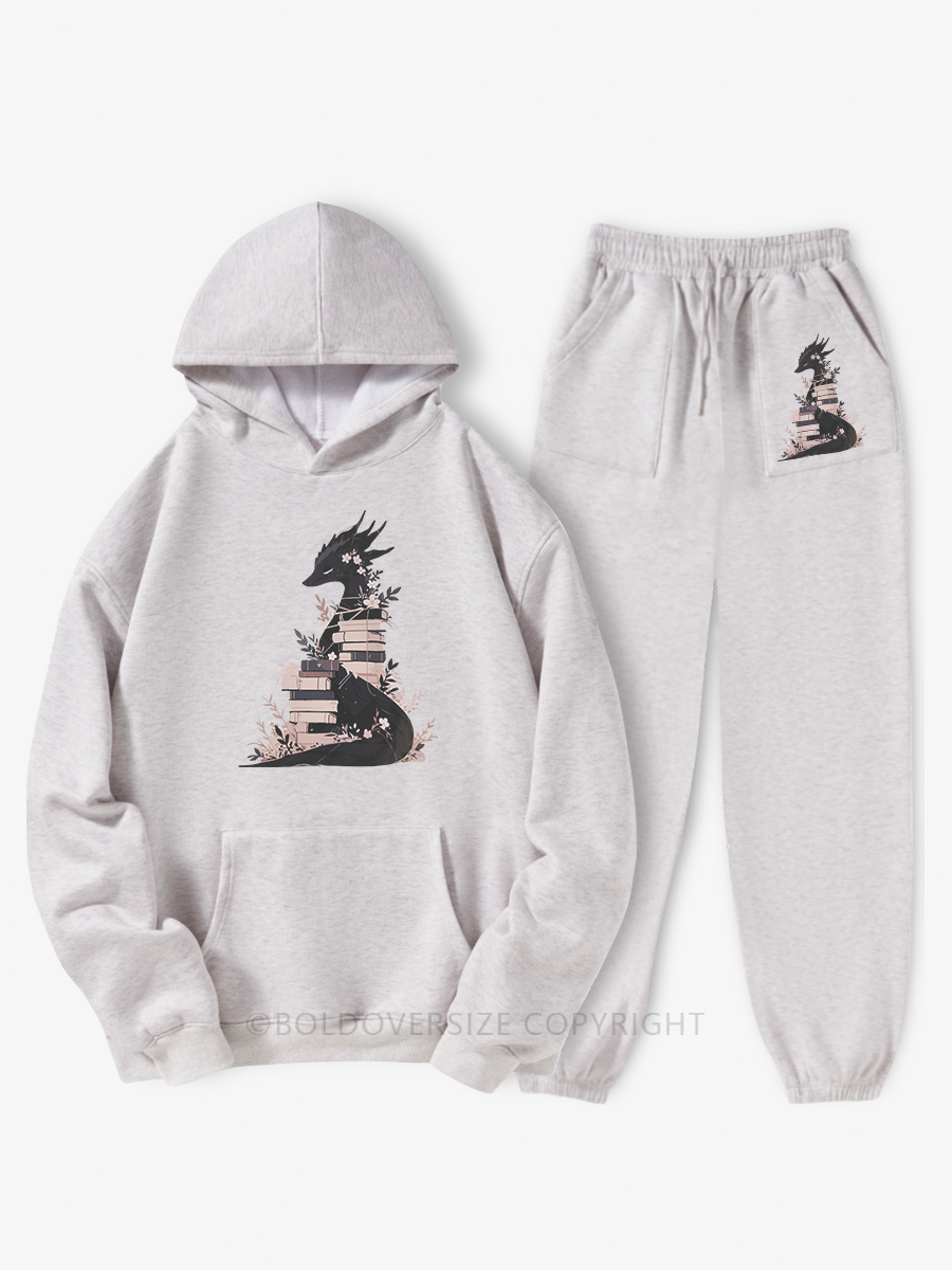 Vintage Book Dragon Fantasy Reader Hoodie Suit