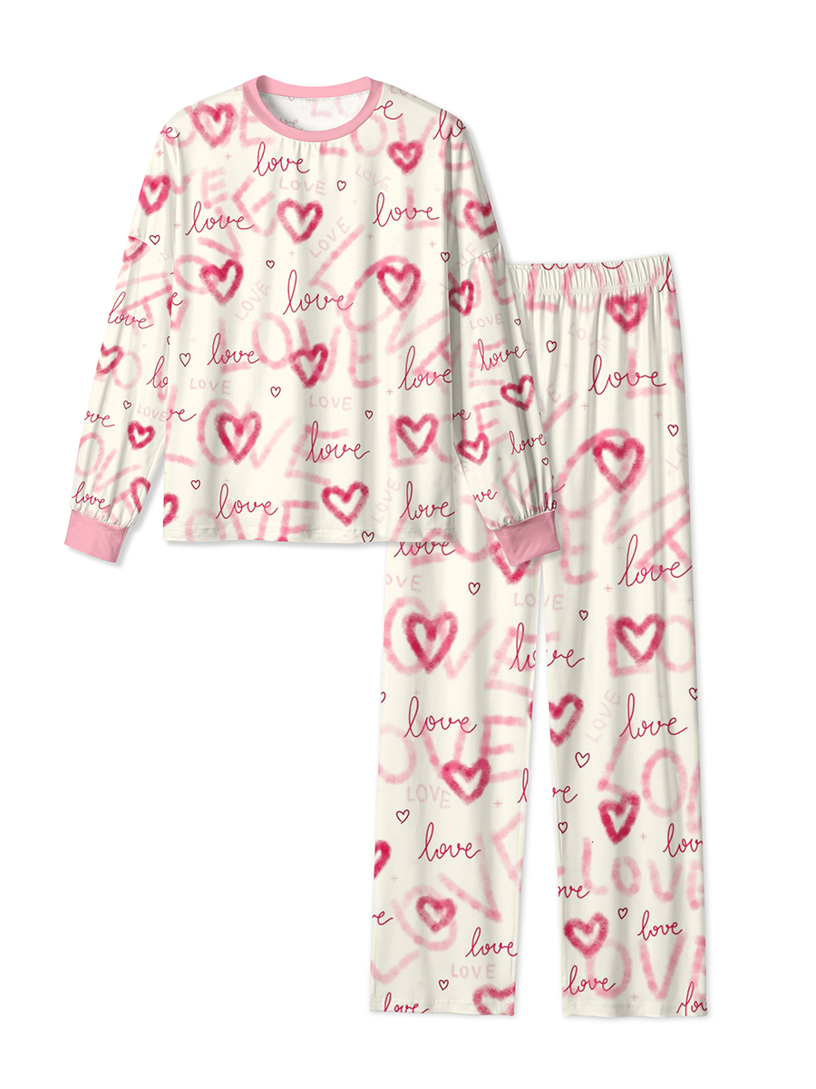 Vintage Romantic Hand-Drawn Hearts and English Graffit Pajamas