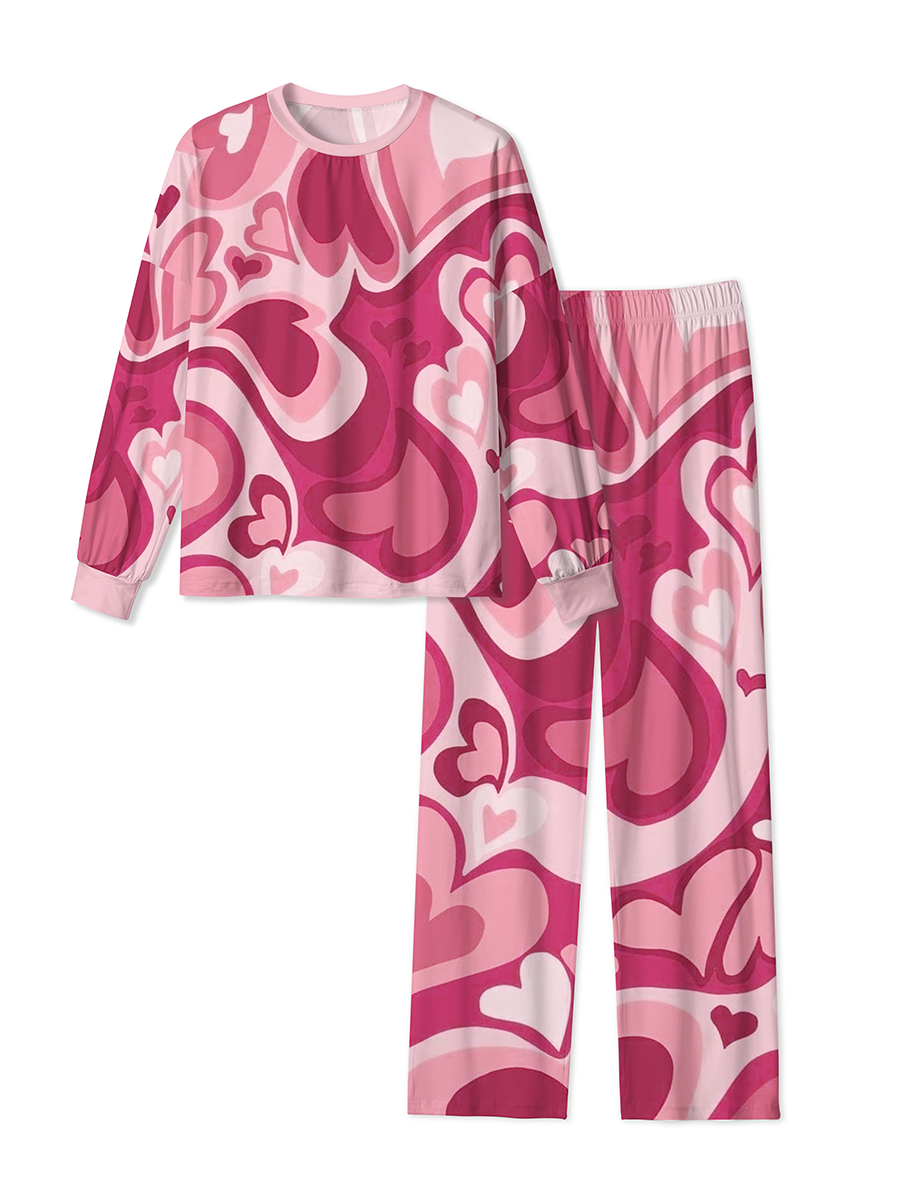 Vintage Pop Style Multilayer Fluid Pink Hearts Pajamas