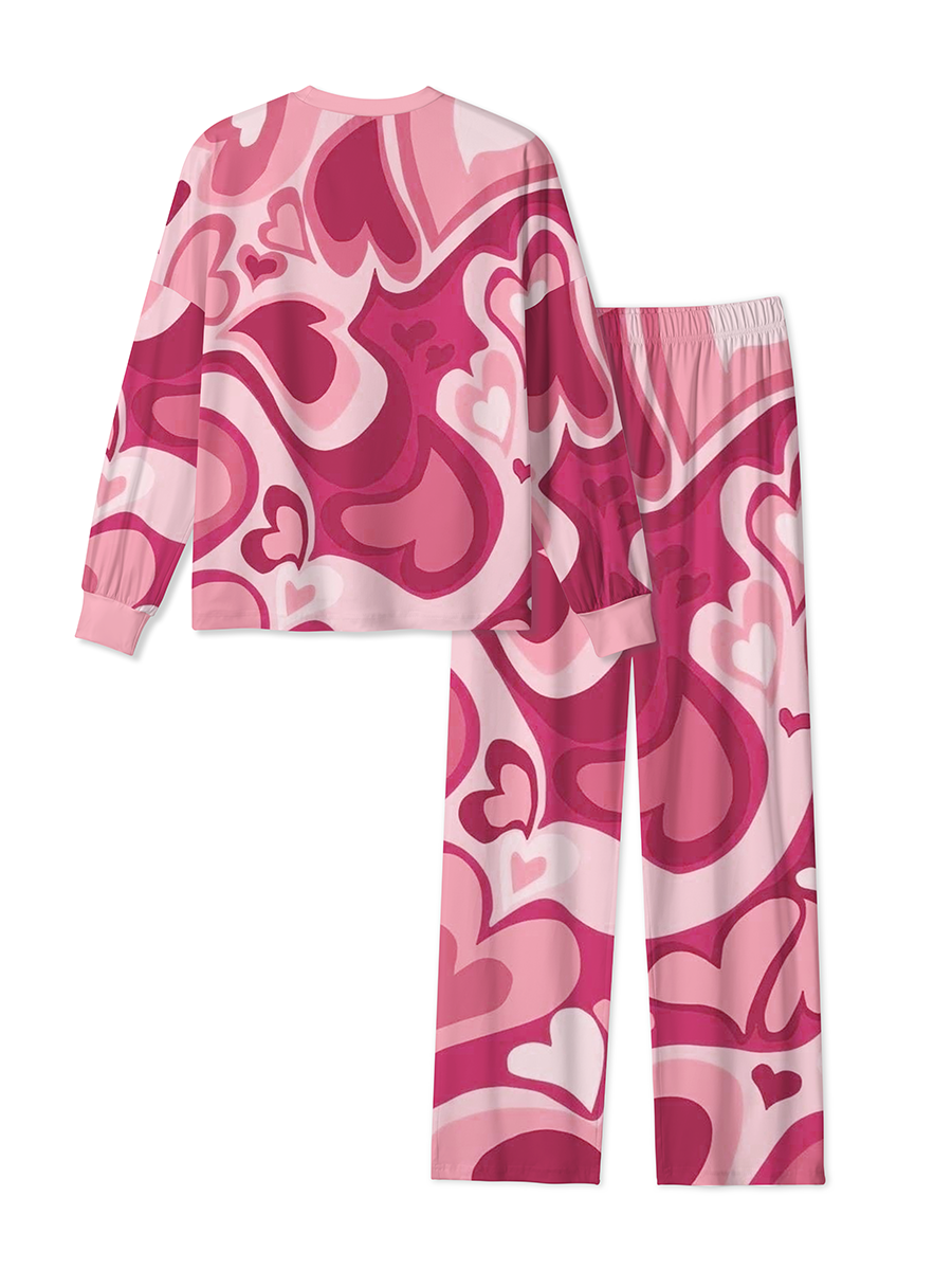 Vintage Pop Style Multilayer Fluid Pink Hearts Pajamas