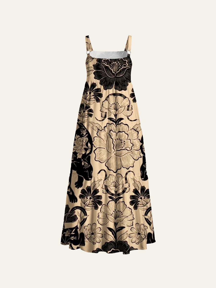 Wild Panther Garden Adjustable Wide Straps Maxi Dress