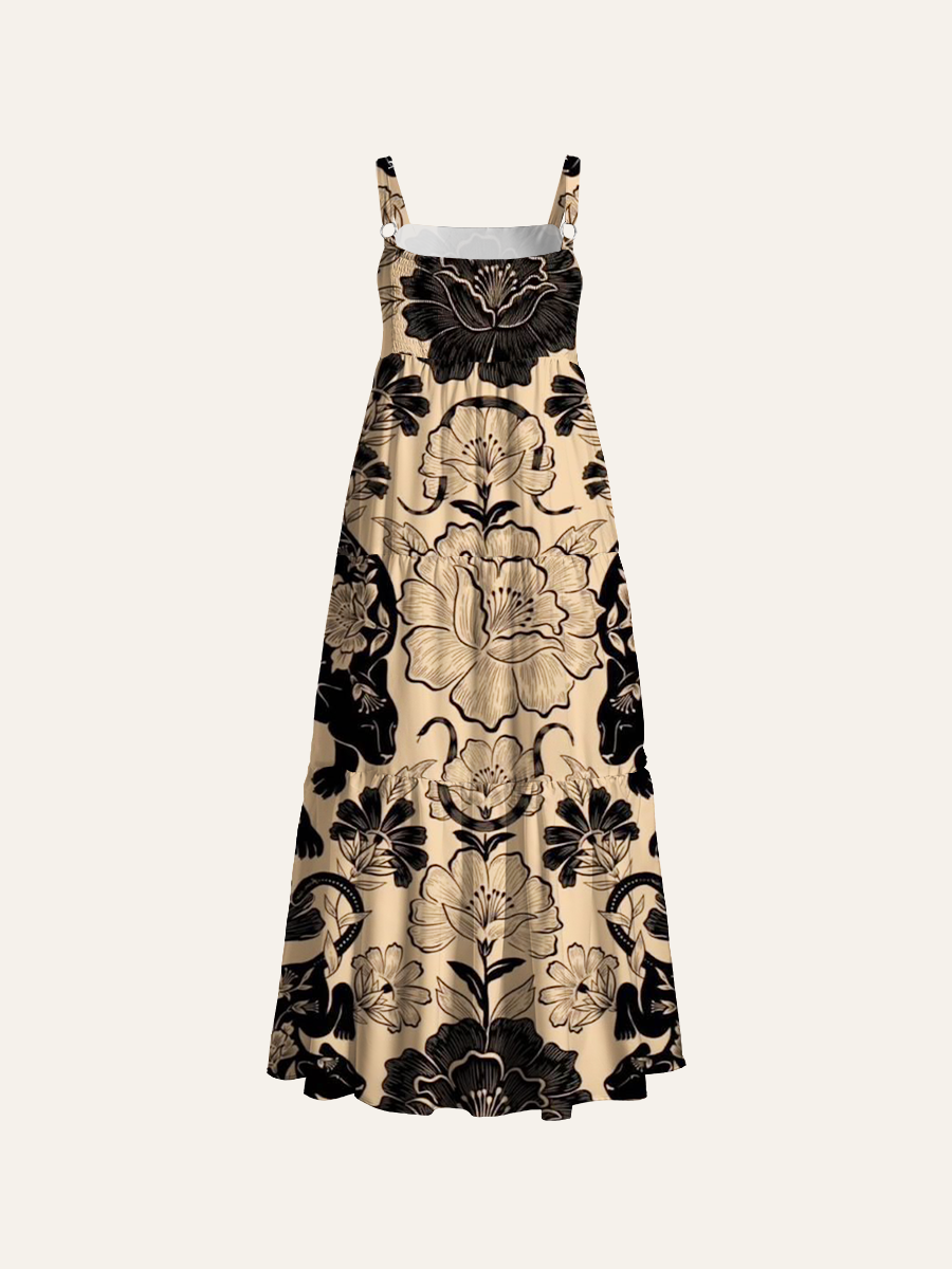 Wild Panther Garden Adjustable Wide Straps Maxi Dress