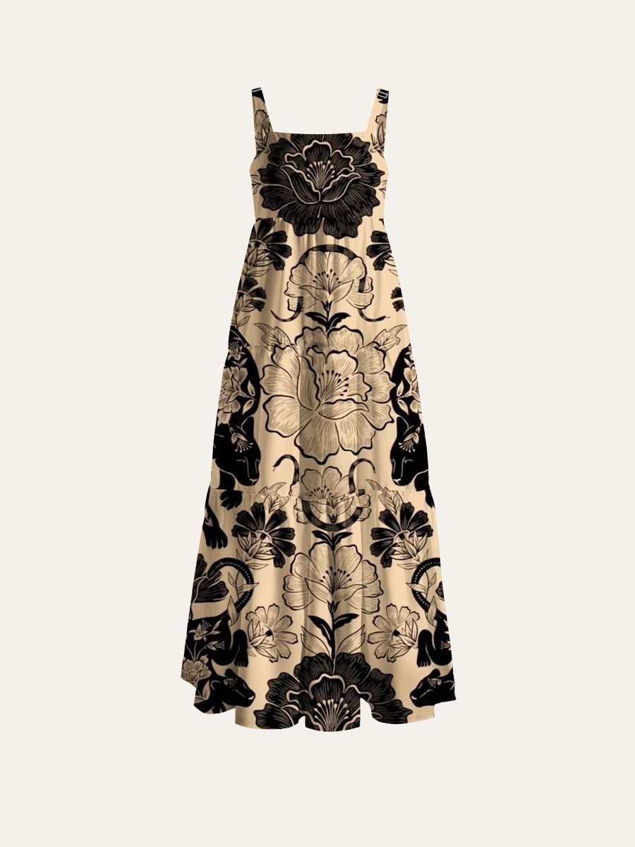 Wild Panther Garden Adjustable Wide Straps Maxi Dress
