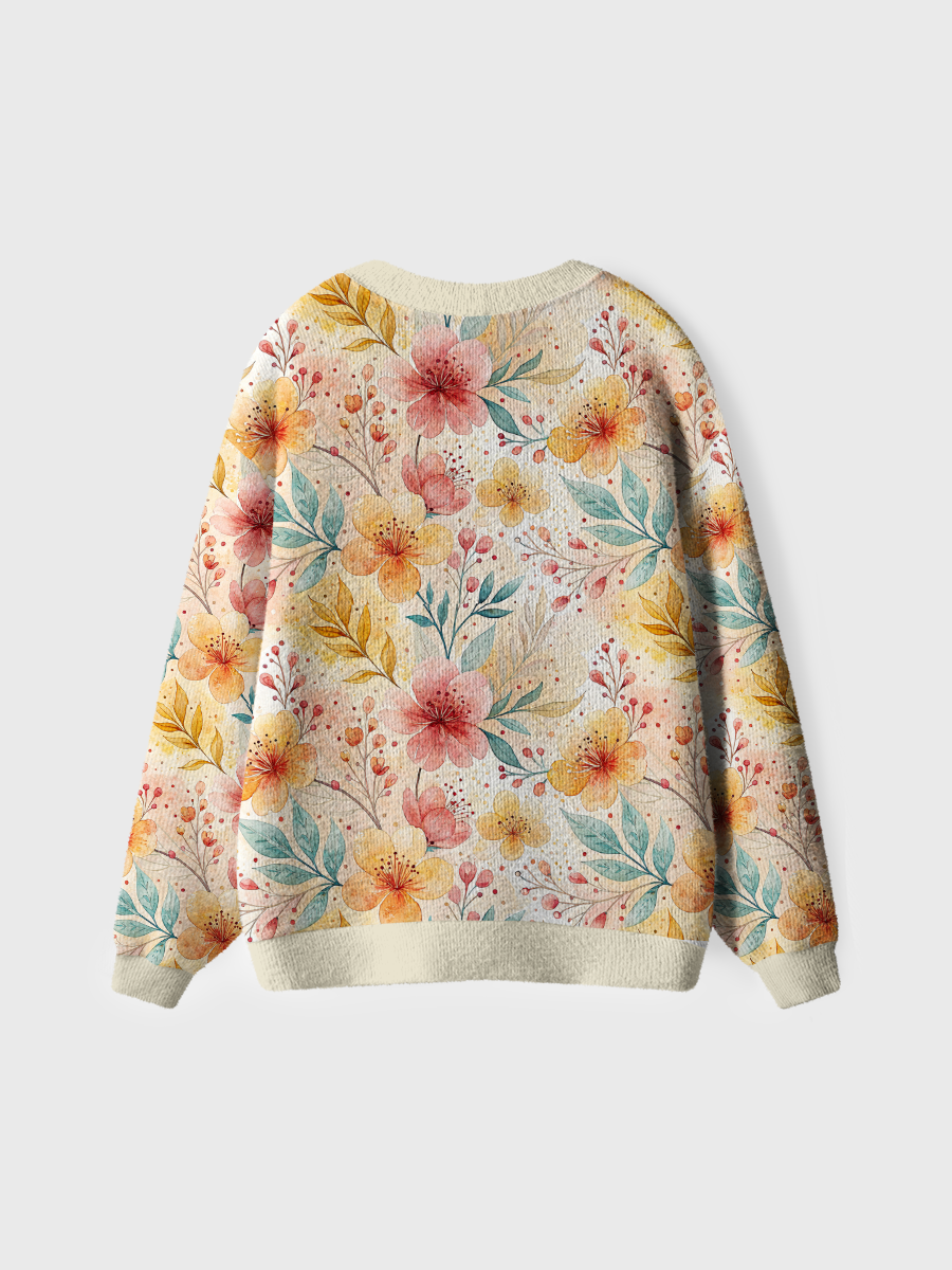 Vintage Autumn Floral Branch Pop Cardigan Sweaters