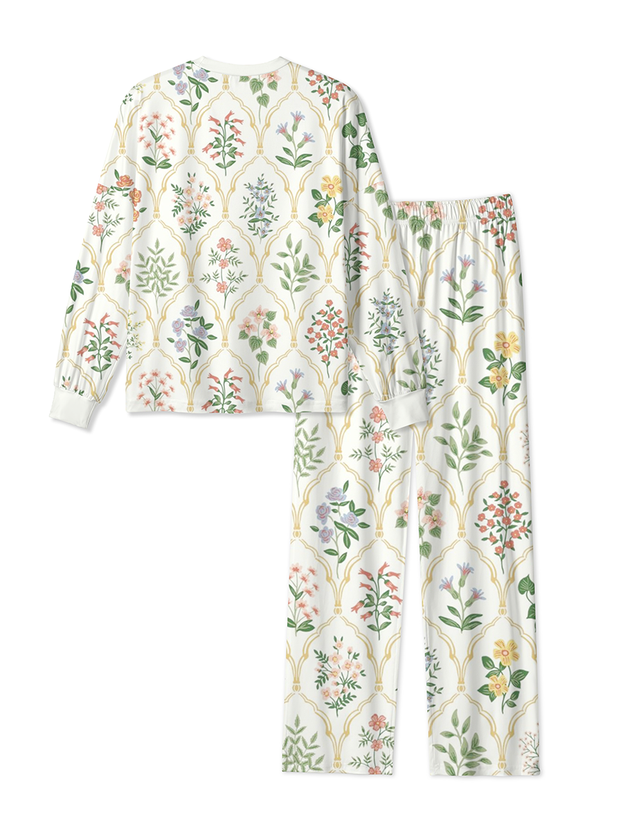 Vintage Court Lace Grid and Botanical Flower Encyclopedia Pajamas
