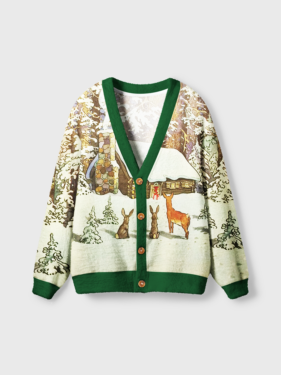 Vintage Watercolor Forest Animals Christmas Cardigan Sweaters