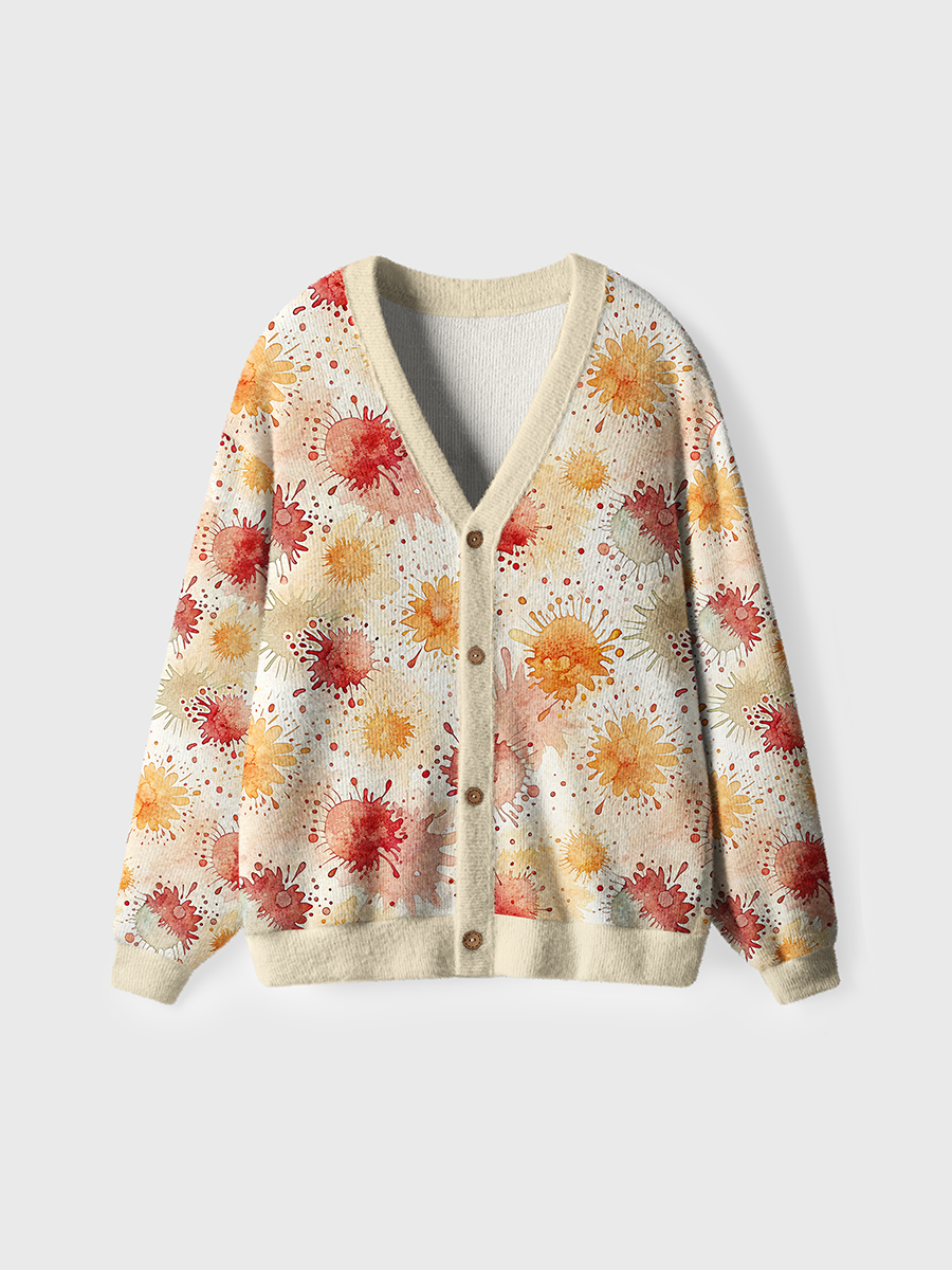 Vintage Abstract Watercolor Splash Pop Cardigan Sweaters