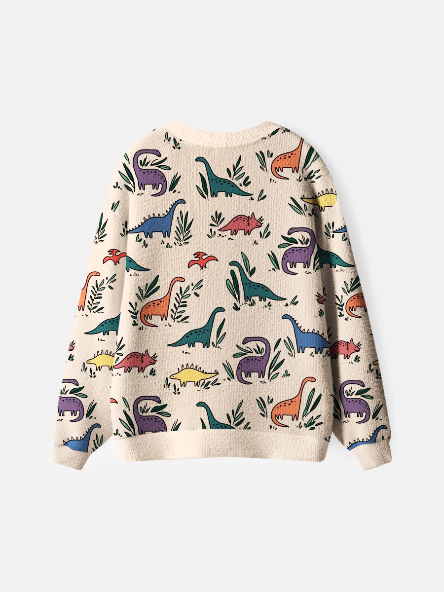 Vintage Cartoon Dino & Plants Cardigan Sweaters