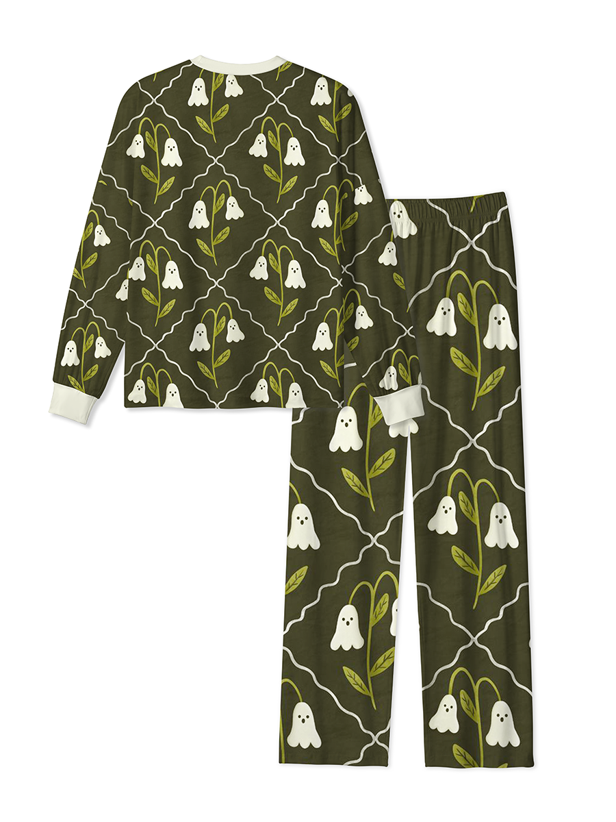 Vintage Dark Green Diamond Vine and Ghost Lily-of-the-Valley Pajamas