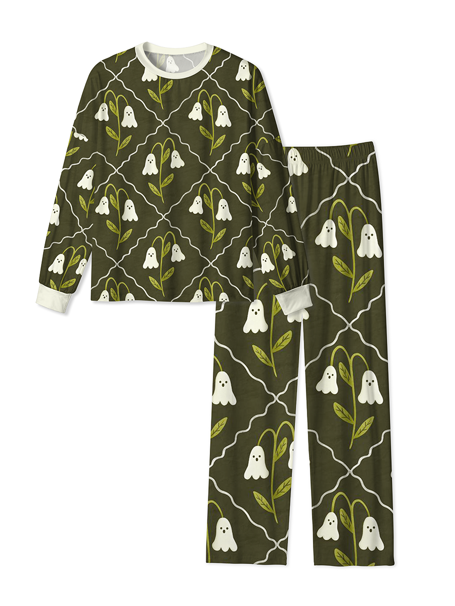Vintage Dark Green Diamond Vine and Ghost Lily-of-the-Valley Pajamas
