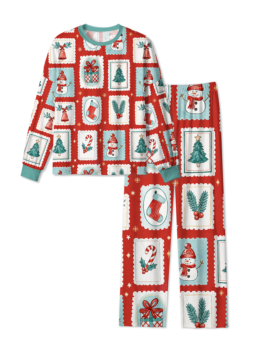Vintage Classic Christmas Stamp Collage Holiday Pajamas