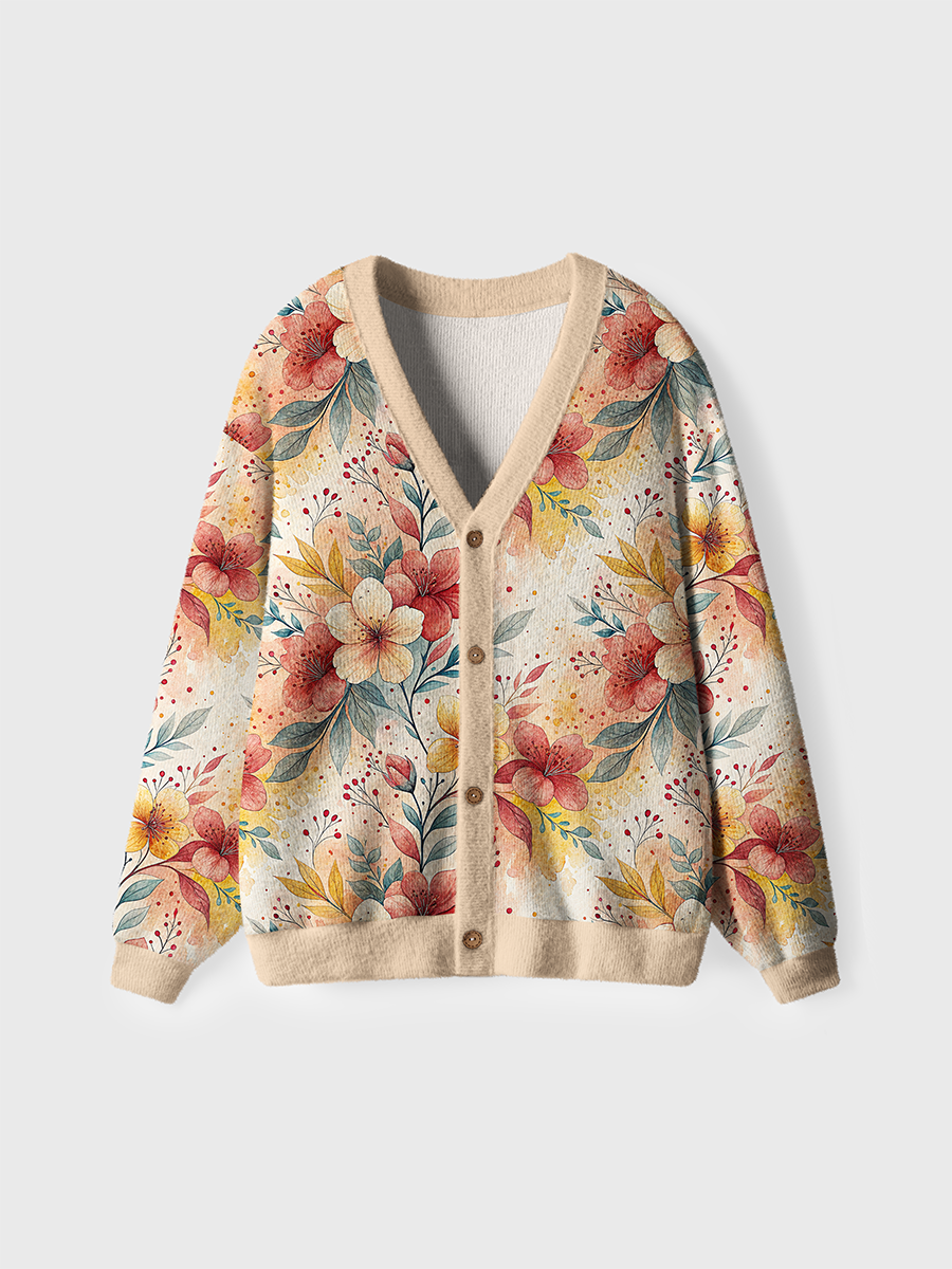 Vintage Peach Flower Floral Pop Cardigan Sweaters