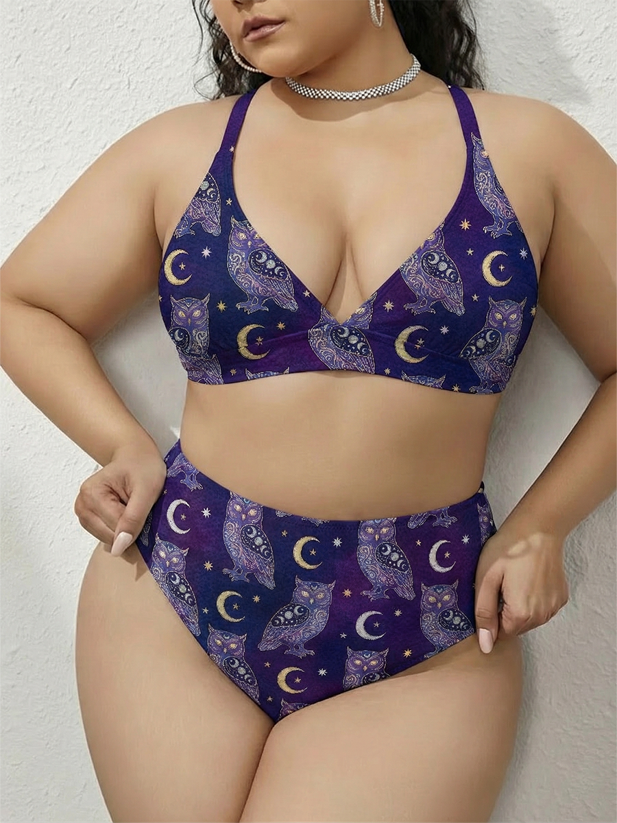 Vintage Mystical Owl With Moon Symbols Strappy Two-Piece Swimsuit
