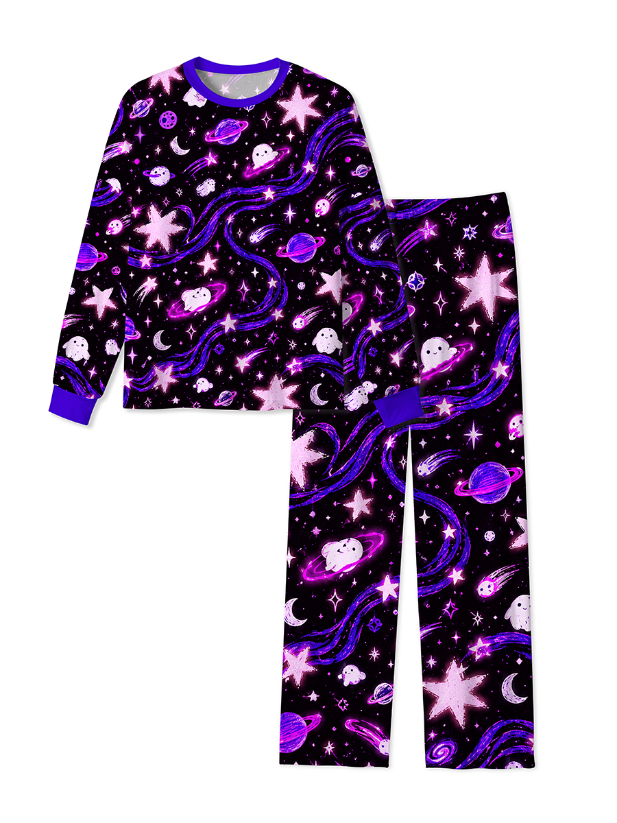 Vintage Cyber Pink Purple Fluorescent Interstellar Universe Little Ghost Pajamas