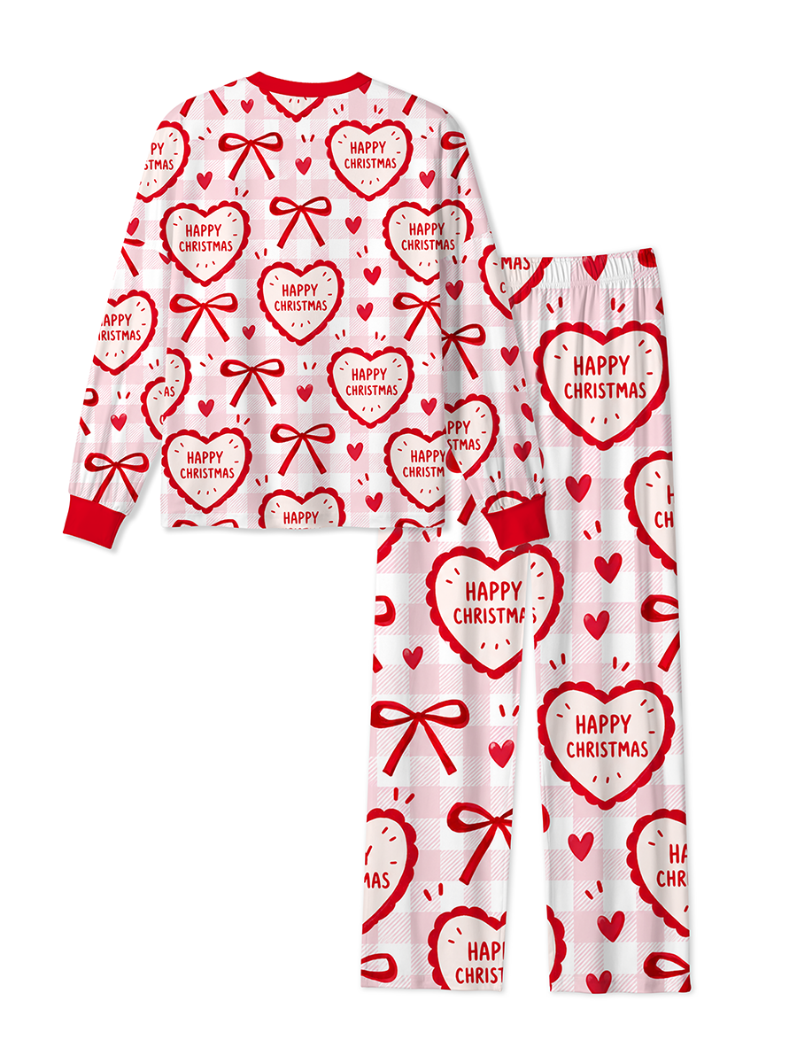 Vintage Christmas Plaid Heart and Bow Pajamas