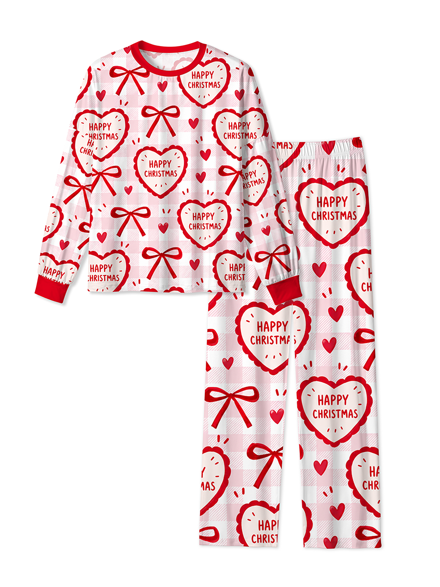 Vintage Christmas Plaid Heart and Bow Pajamas