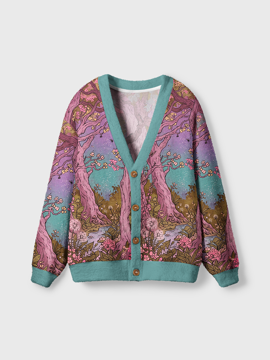 Vintage Grim Reaper Swinging In Whimsical Forest Cardigan Sweaters