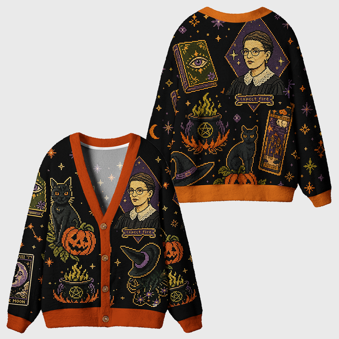Vintage Pixel Cross‑Stitch Witchy Mystical Cardigan Sweaters