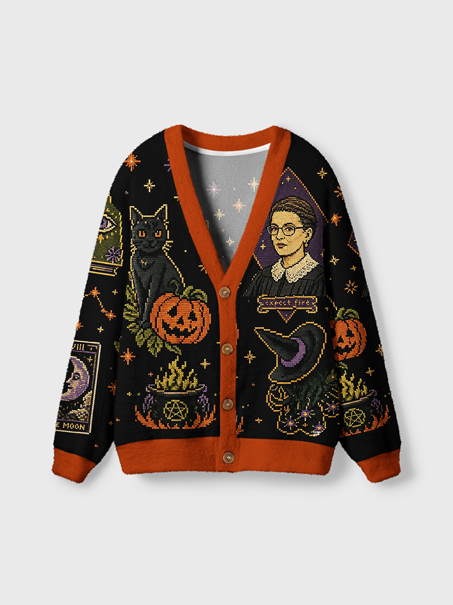 Vintage Pixel Cross‑Stitch Witchy Mystical Cardigan Sweaters