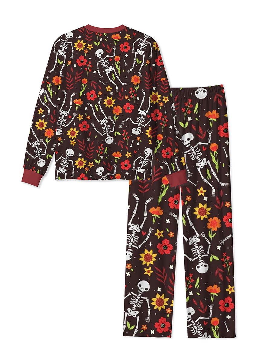 Vintage Autumn Florals and Quirky Dancing Skeletons Pajamas