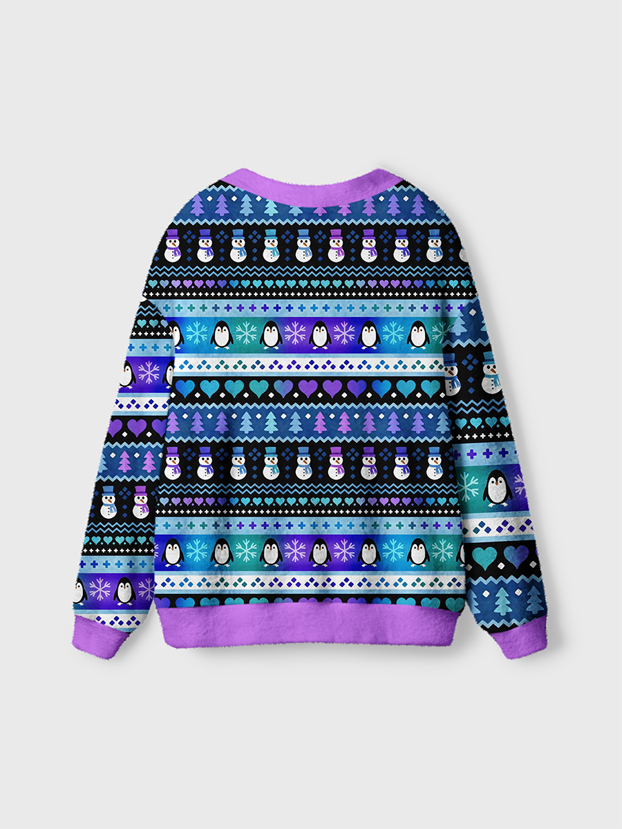 Vintage Winter Snowman Penguin Stripe Cardigan Sweaters