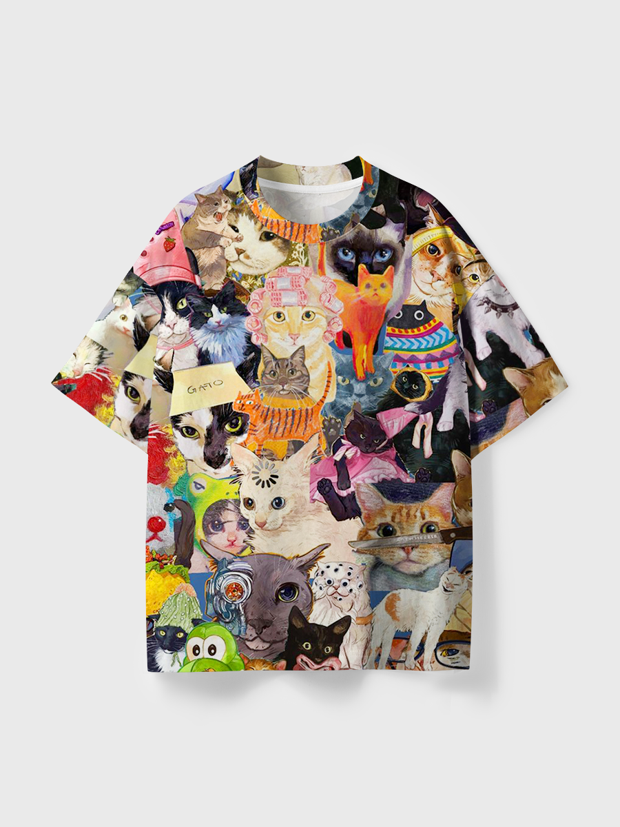 Vintage Cat Collage Print All Over Print T-Shirt