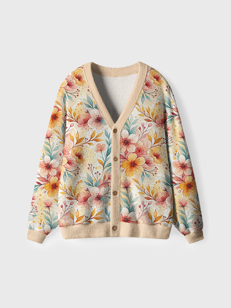Vintage Soft Warm Floral Pop Cardigan Sweaters