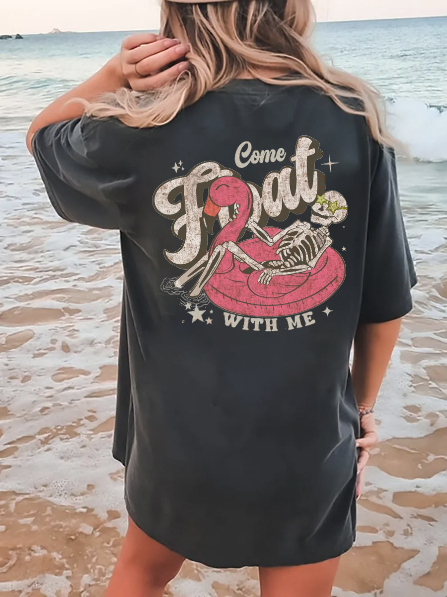 Vintage Flamingo Skeleton Summer T-Shirt