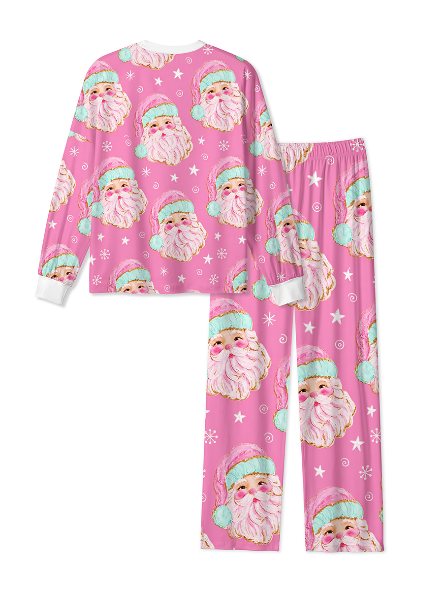 Vintage Santa Claus Faces and Snowflakes Pajamas