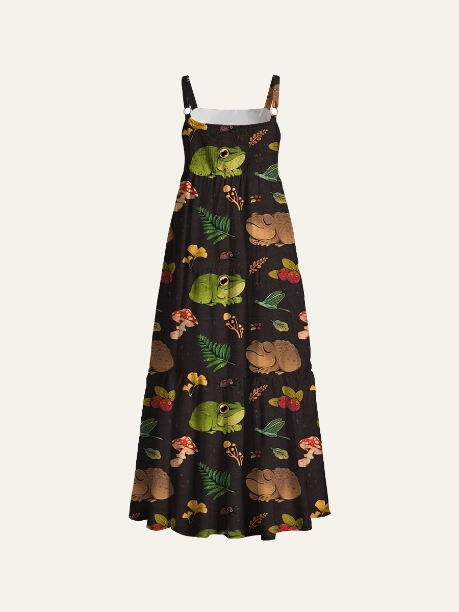 Froggy Meadow Adjustable Wide Straps Maxi Dress