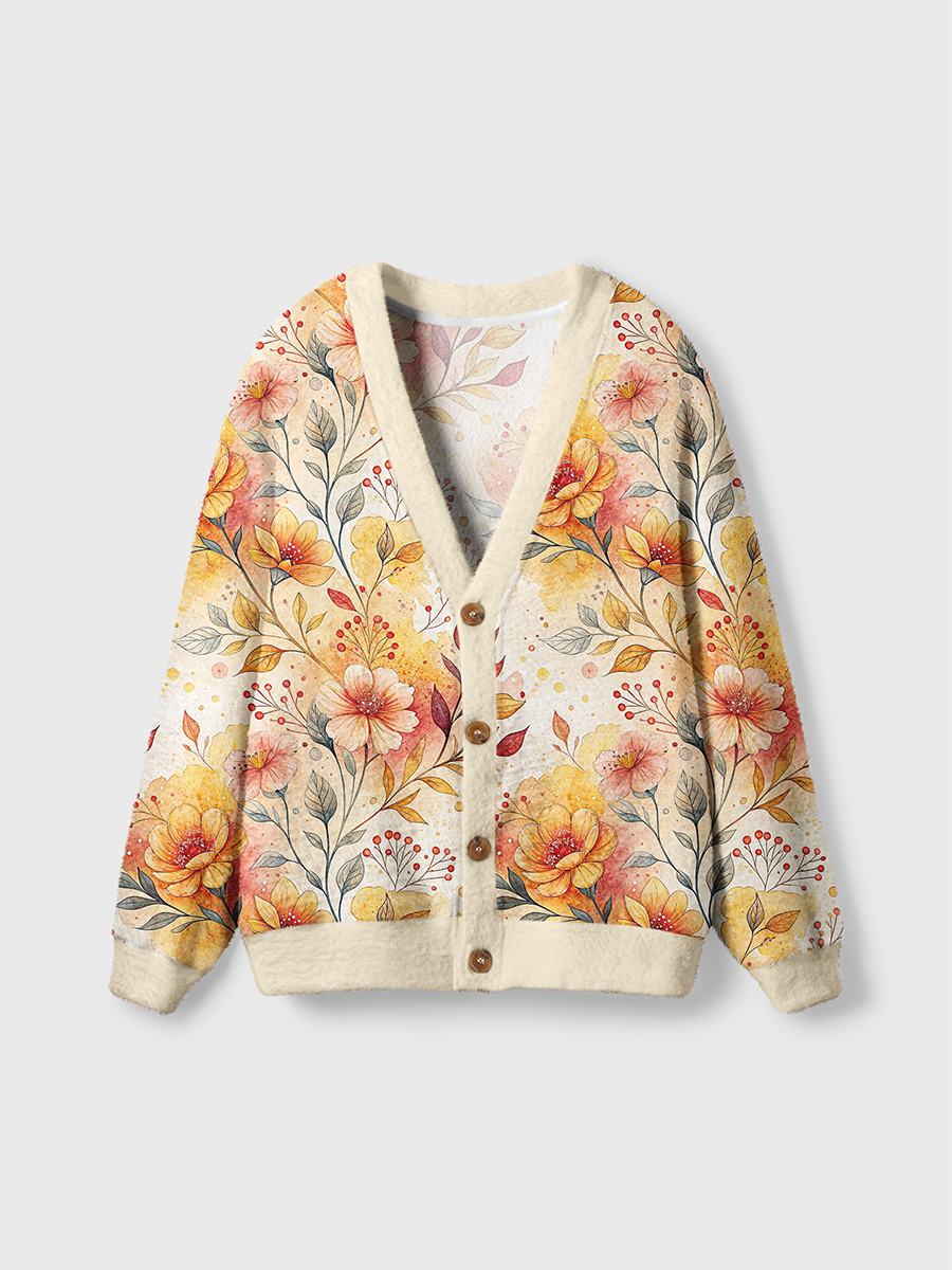 Vintage Rust Floral Branch Pop Cute Cardigan Sweaters