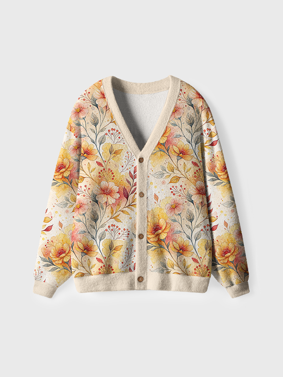 Vintage Rust Floral Branch Pop Cardigan Sweaters