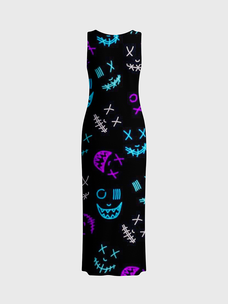 Neon Stitch Grunge Face Open Stitch Midi Dress