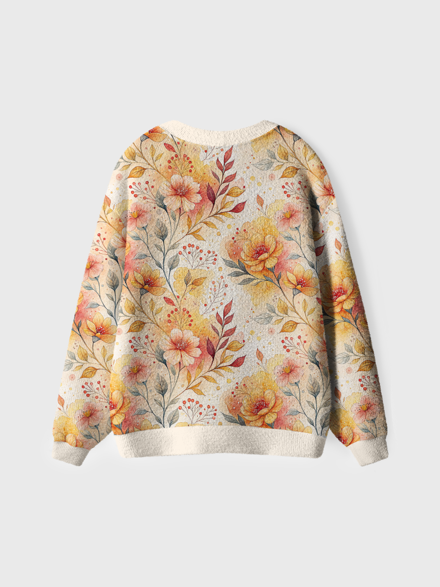 Vintage Rust Floral Branch Pop Cardigan Sweaters