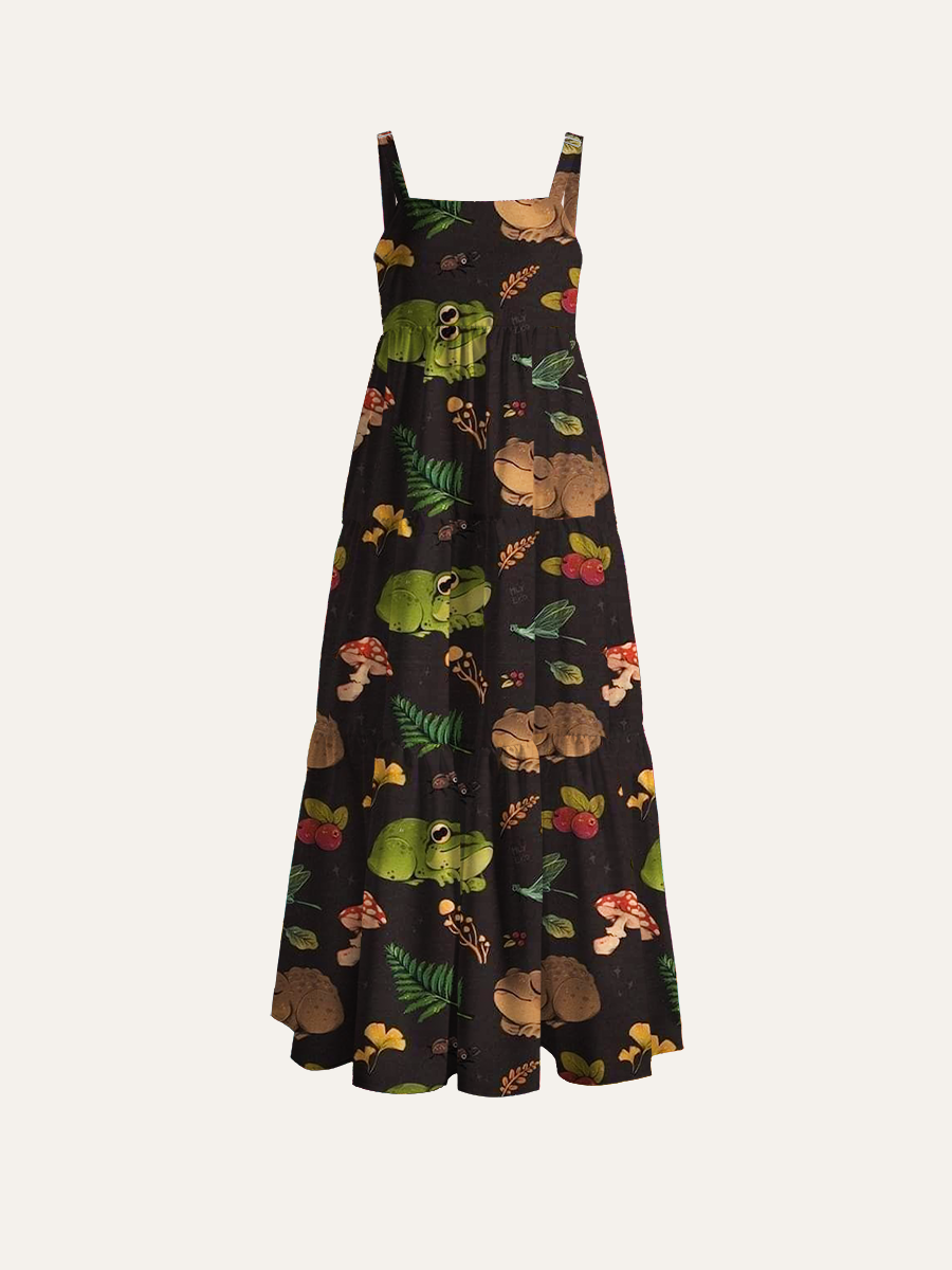 Froggy Meadow Adjustable Wide Straps Maxi Dress