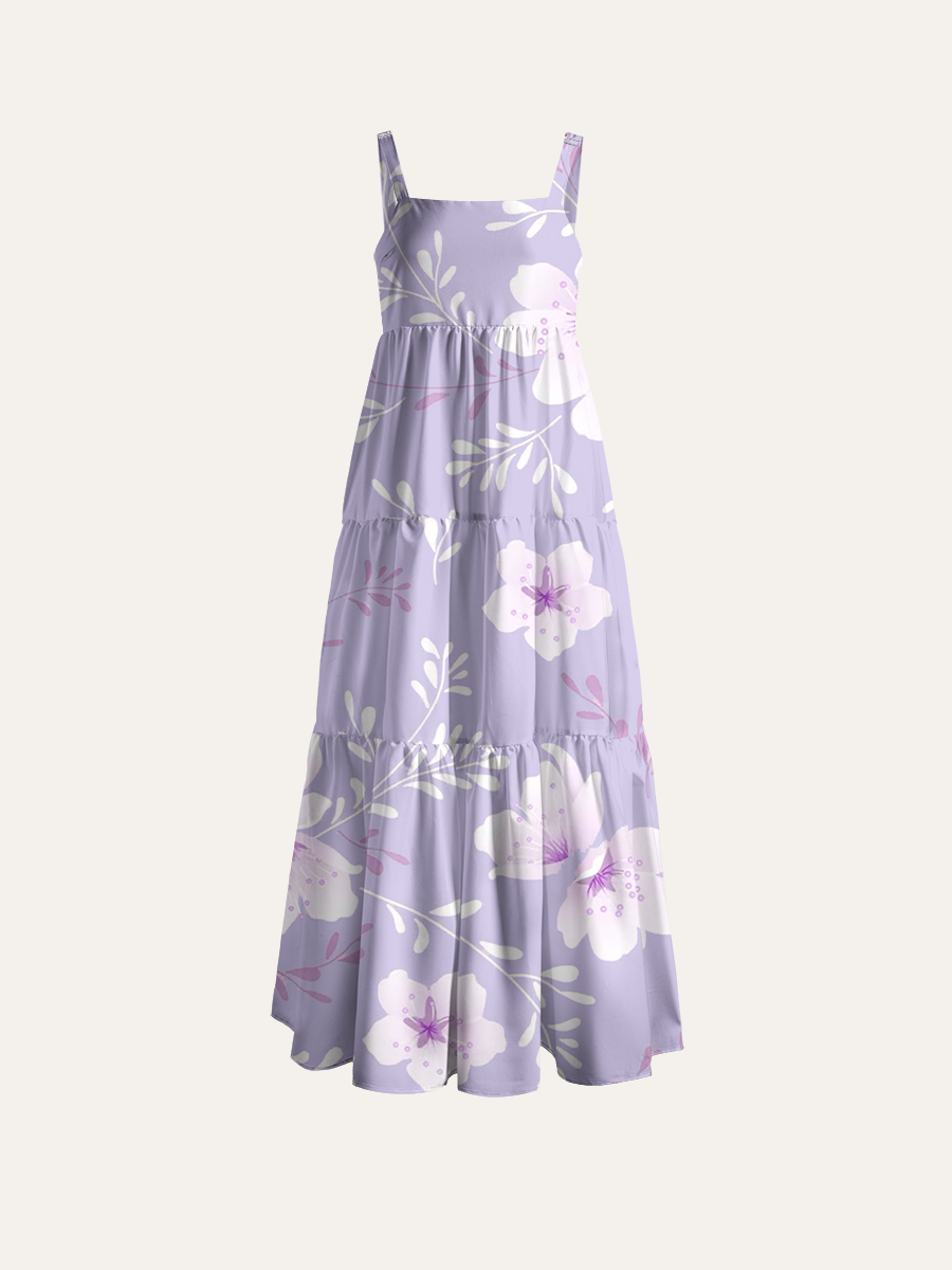 Teal Black Leopard Scroll Glitter Star Floral Collage Adjustable Wide Straps Maxi Dress