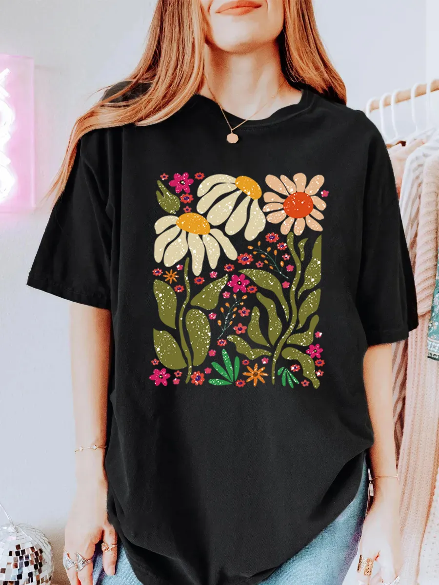 Vintage Hippie Flower Oversize Graphic Tee