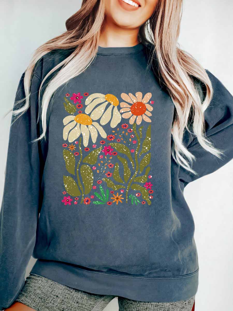 Vintage Hippie Flower Oversize Graphic Sweatshirt