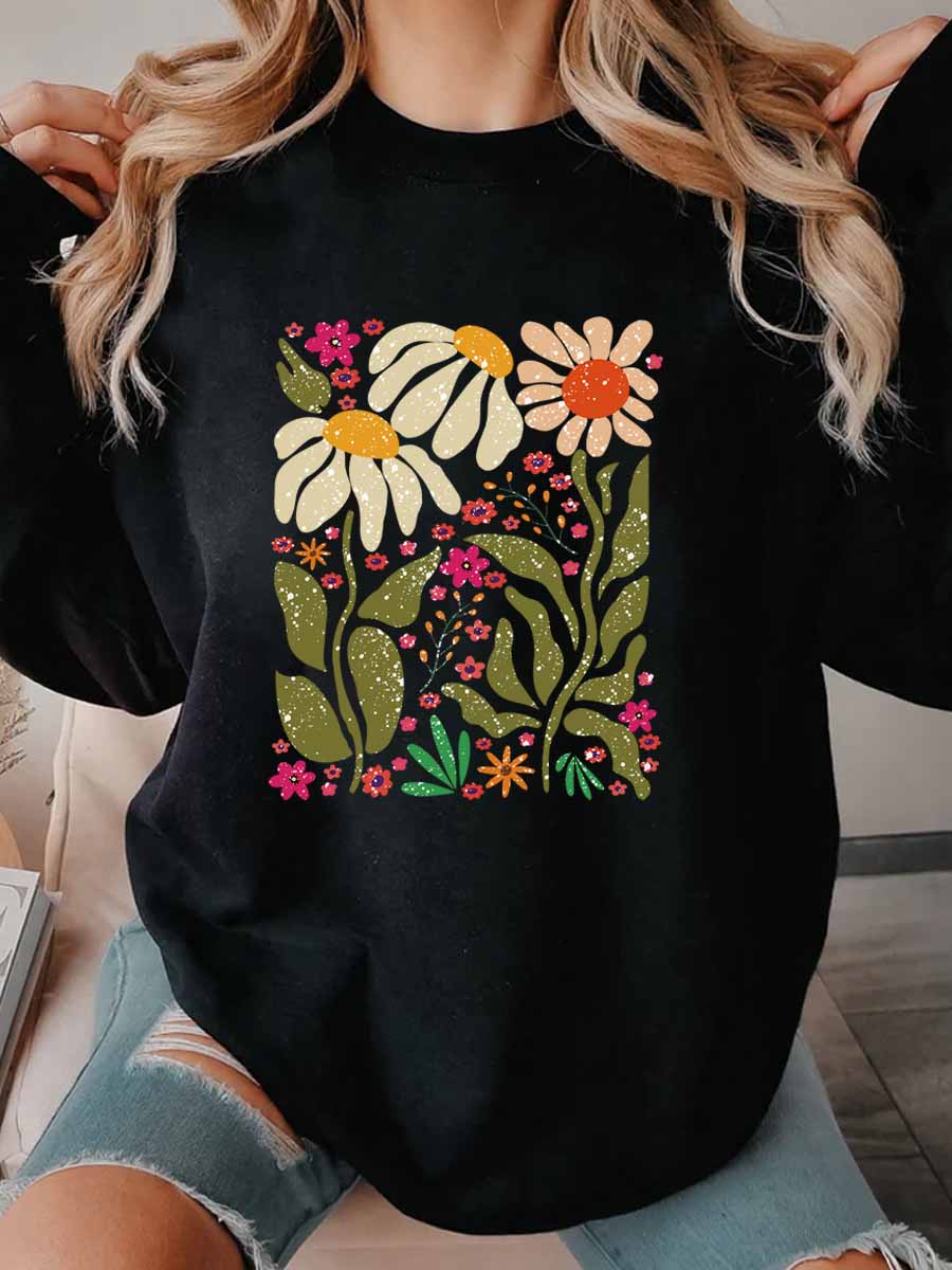 Vintage Hippie Flower Oversize Graphic Sweatshirt