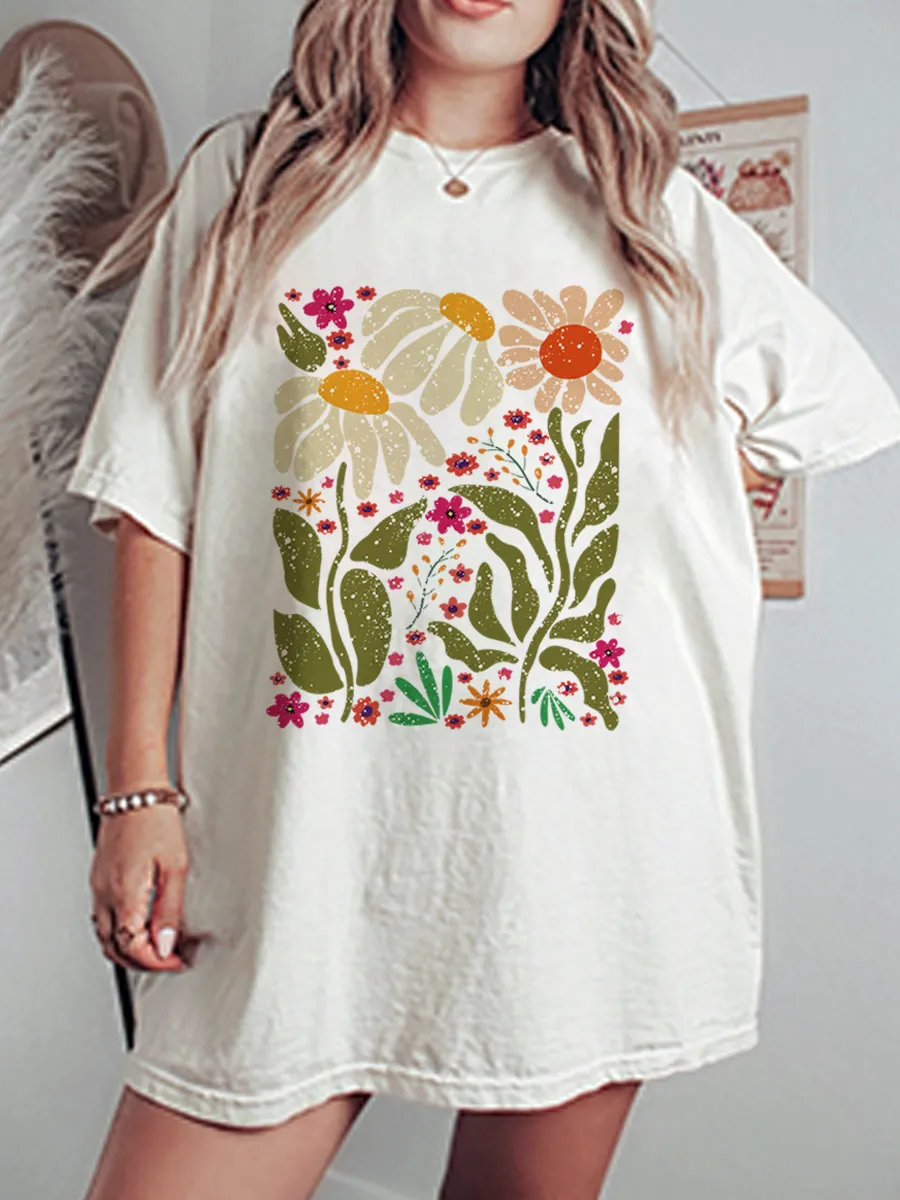 Vintage Hippie Flower Oversize Graphic Tee