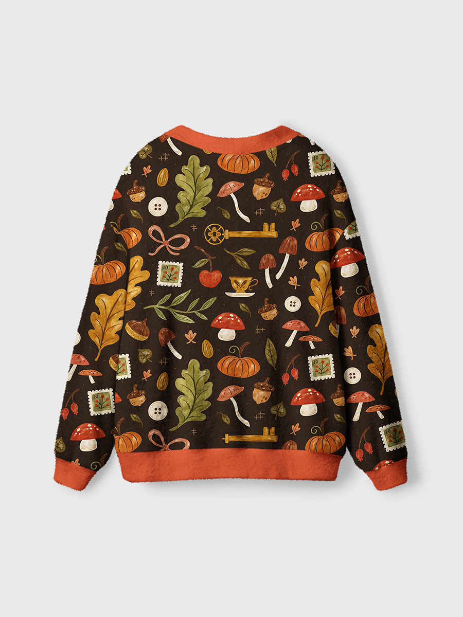 Vintage Fall Mushroom Acorn Trinket Cardigan Sweaters