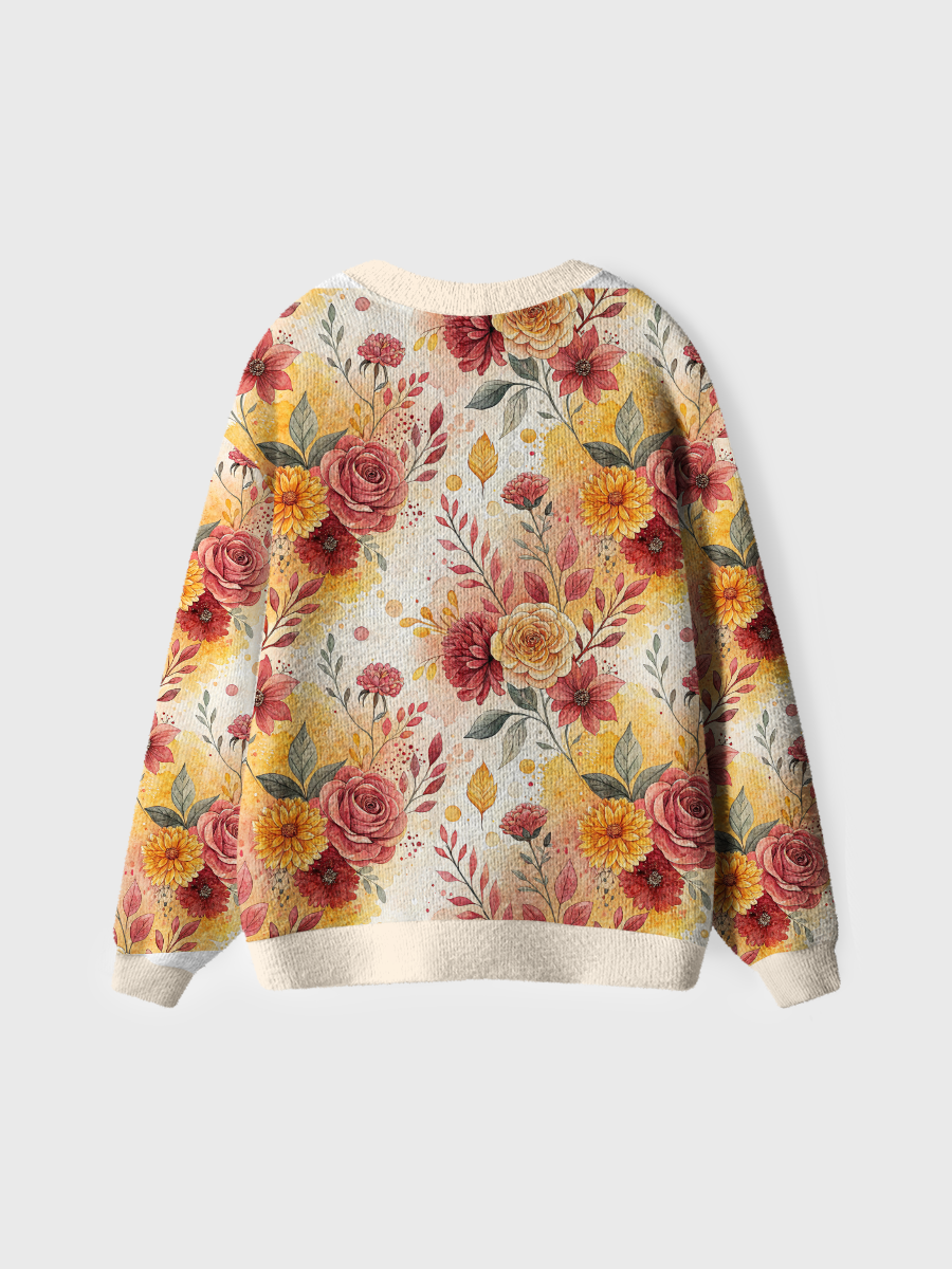 Vintage Rose Floral Pop Cute Cardigan Sweaters