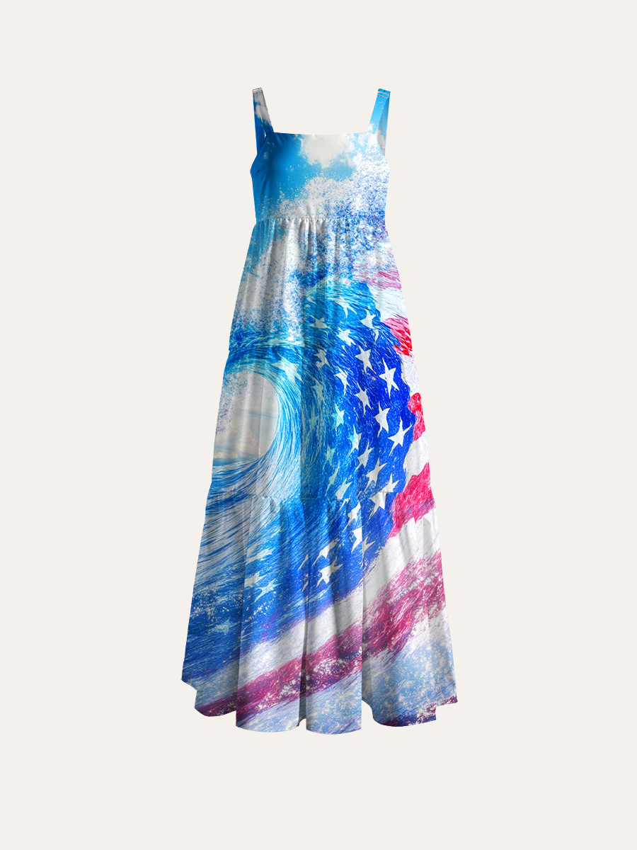 Water Splash Adjustable Wide Straps Maxi Dress