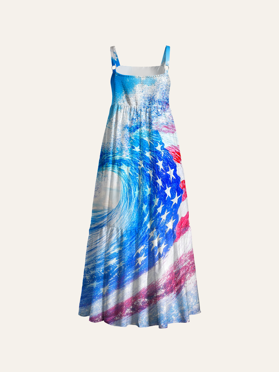 Water Splash Adjustable Wide Straps Maxi Dress