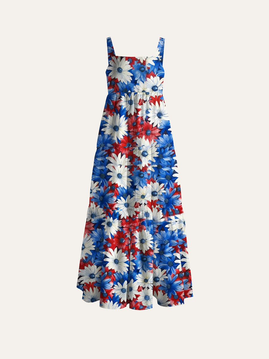 Grunge Vintage Texture Adjustable Wide Straps Maxi Dress